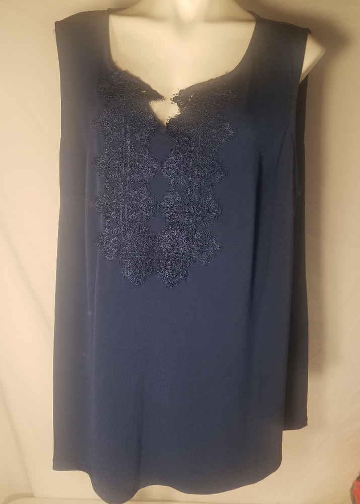 DRESSBARN Blue Lace Front Tank Top Sleeveless Pullover 3X NWT